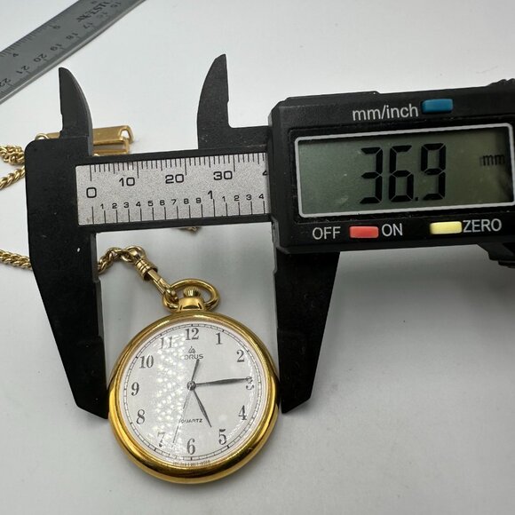 Vintage Lorus Pocket Watch Men Gold Tone With Chain 36MM Open Face New Battery - Picture 7 of 9